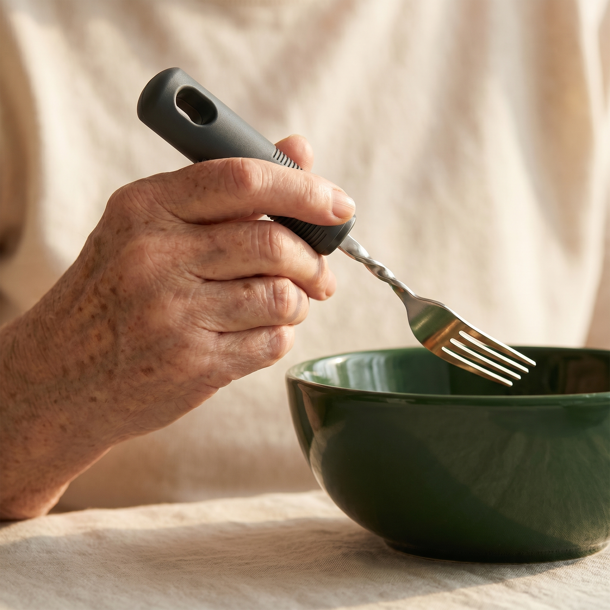 A steady hand holding the Everhold weighted fork