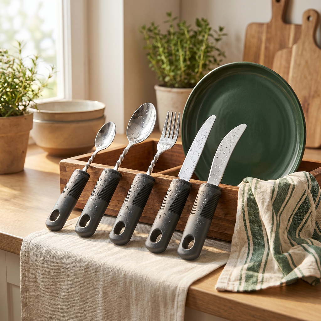 The dishwasher-safe Everhold set freshly washed and drying